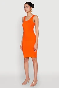 Womens Scoop Neck Midi Tank Dress, Orange, Size S