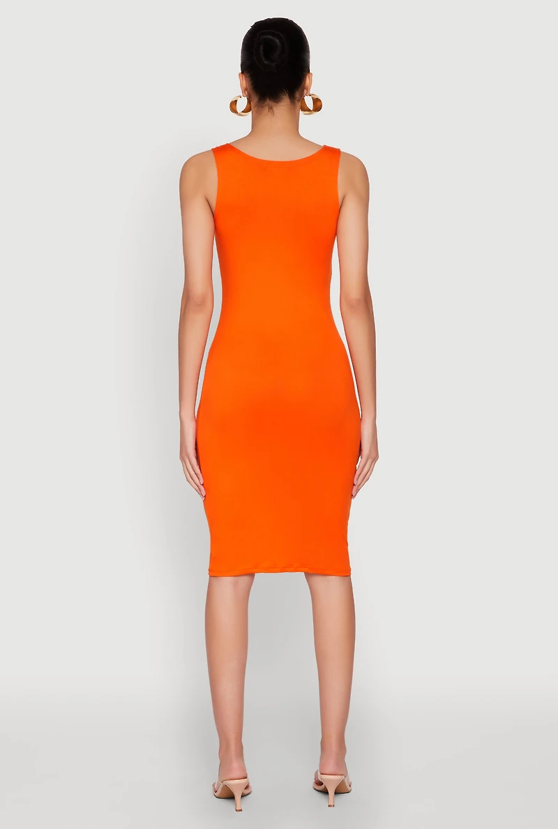 Womens Scoop Neck Midi Tank Dress, Orange, Size S