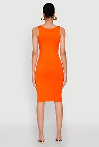 Womens Scoop Neck Midi Tank Dress, Orange, Size S