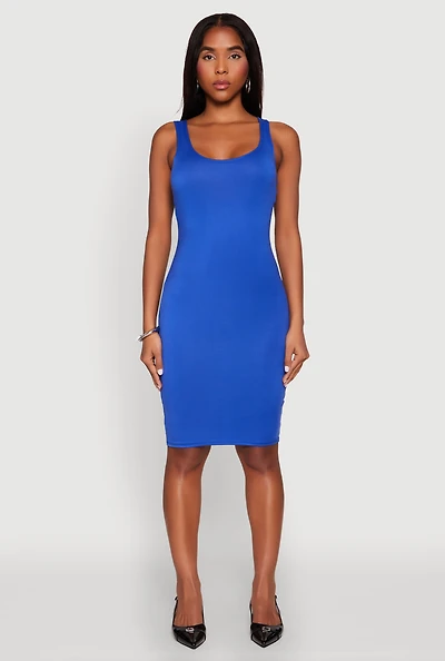 Womens Scoop Neck Midi Tank Dress, Blue, Size S