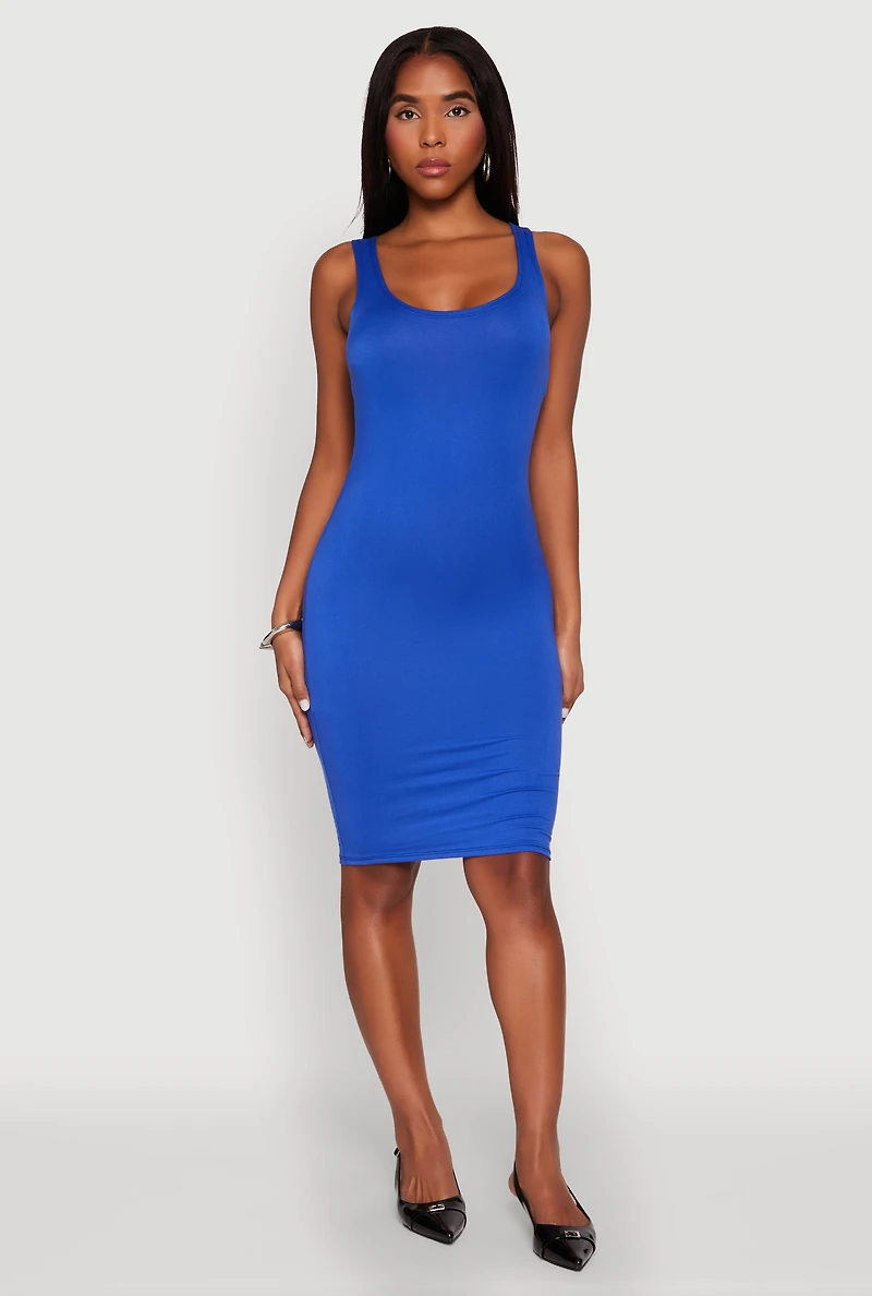 Womens Scoop Neck Midi Tank Dress, Blue, Size S