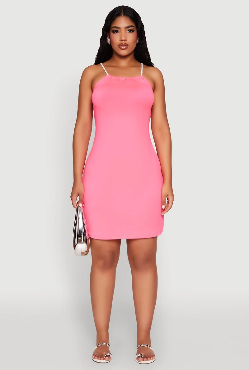 Womens Almost Famous Rope Strap Mini Dress, Pink, Size L