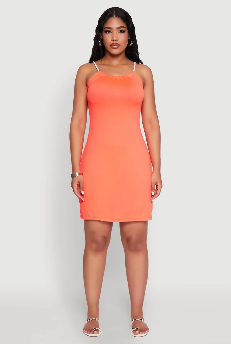 Womens Almost Famous Rope Strap Mini Dress, Orange,