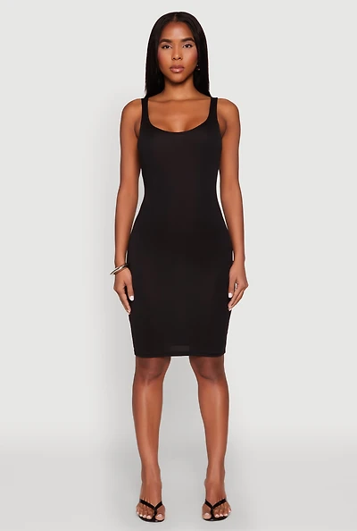 Womens Scoop Neck Tank Midi Dress,