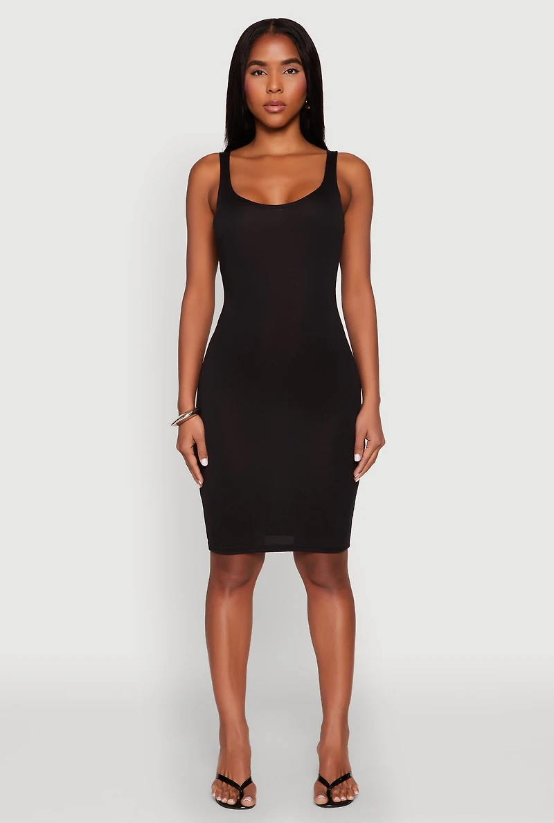 Womens Scoop Neck Tank Midi Dress, Black,