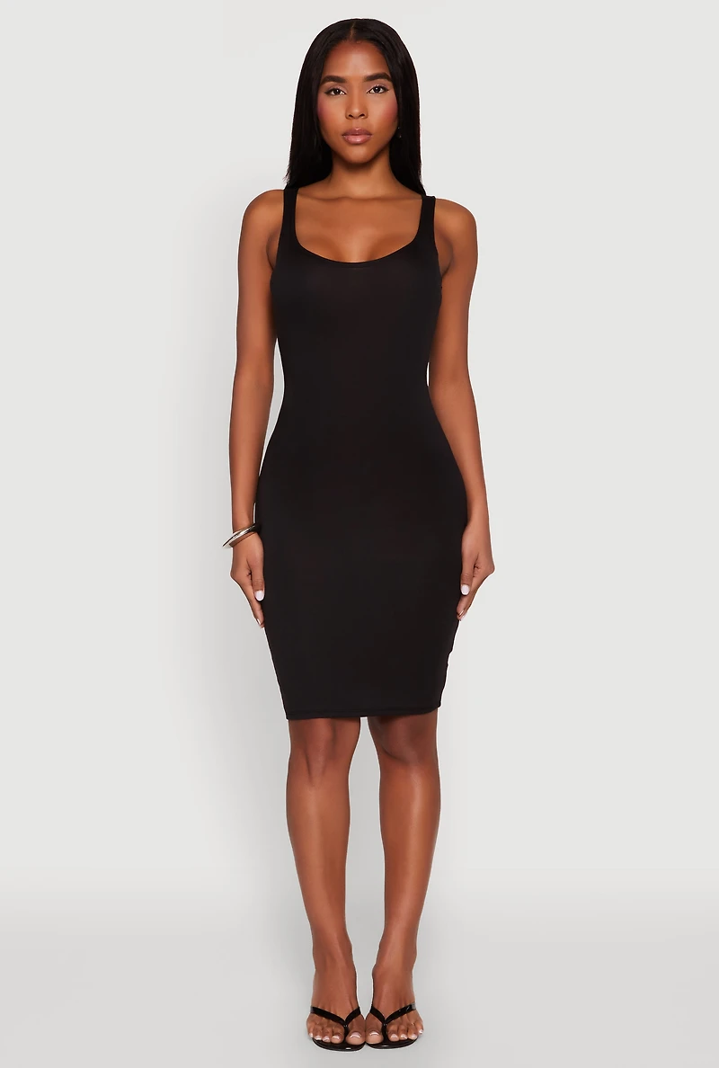 Womens Scoop Neck Tank Midi Dress, Black,