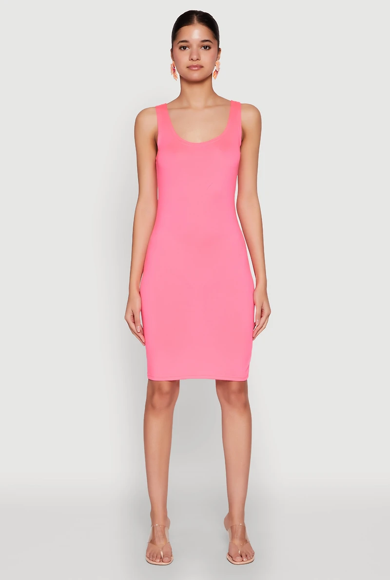 Womens Scoop Neck Tank Midi Dress, Pink, Size M