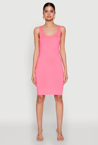 Womens Scoop Neck Tank Midi Dress, Pink, Size M