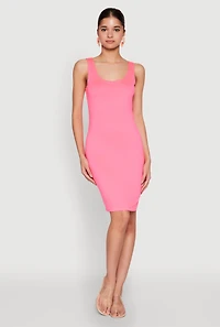 Womens Scoop Neck Tank Midi Dress, Pink, Size M