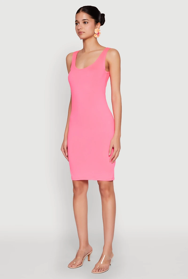 Womens Scoop Neck Tank Midi Dress, Pink, Size M