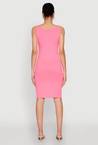 Womens Scoop Neck Tank Midi Dress, Pink, Size L