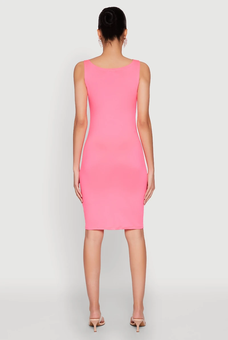 Womens Scoop Neck Tank Midi Dress, Pink, Size M
