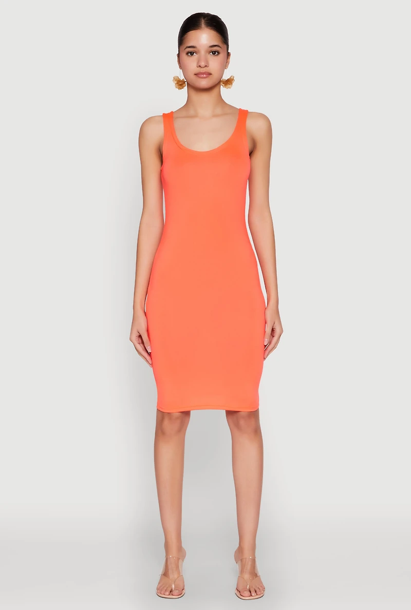 Womens Scoop Neck Tank Midi Dress, Orange,