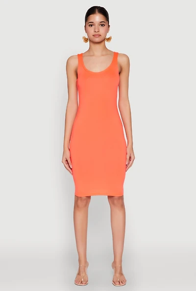 Womens Scoop Neck Tank Midi Dress, Orange,