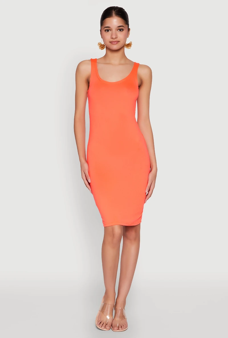 Womens Scoop Neck Tank Midi Dress, Orange,