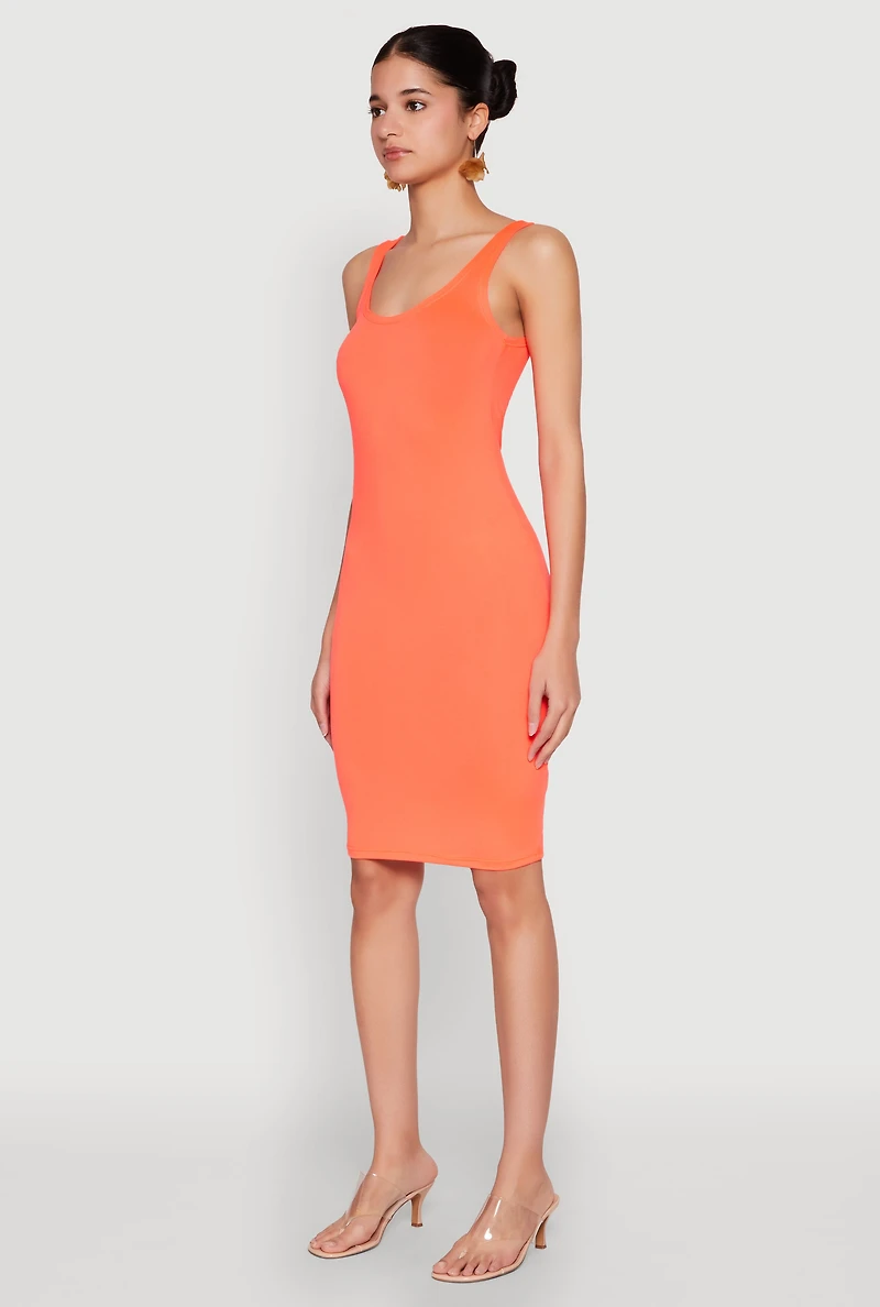 Womens Scoop Neck Tank Midi Dress, Orange,