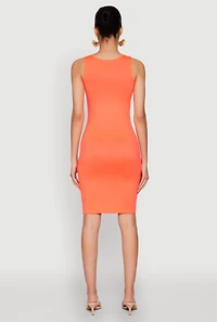 Womens Scoop Neck Tank Midi Dress, Orange,