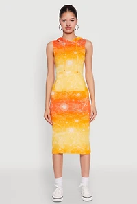 Womens Hooded Ombre Floral Print Tank Dress, Yellow, Size M