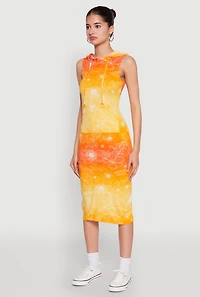 Womens Hooded Ombre Floral Print Tank Dress, Yellow, Size M