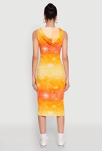 Womens Hooded Ombre Floral Print Tank Dress, Yellow, Size L