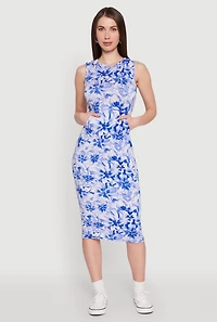 Womens Floral Print Hooded Tank Dress, Blue, Size M