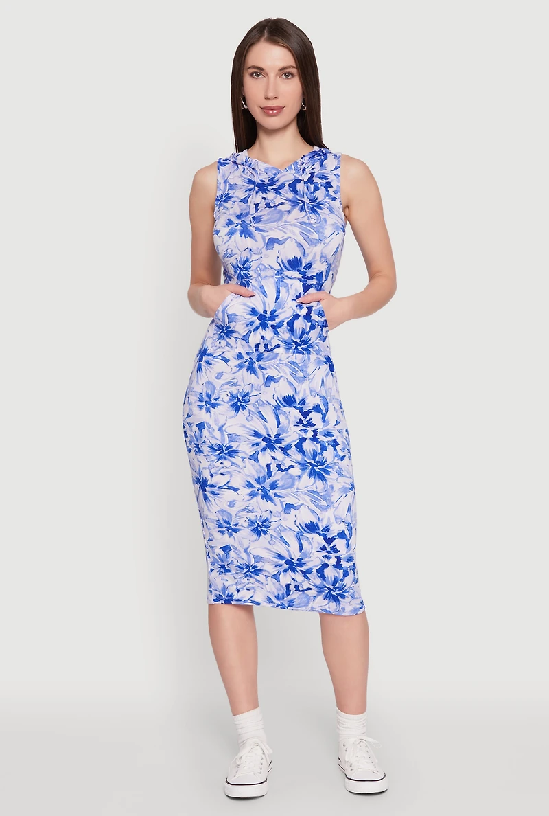 Floral Print Hooded Tank Dress