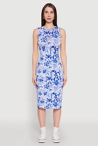 Womens Floral Print Hooded Tank Dress, Blue, Size M