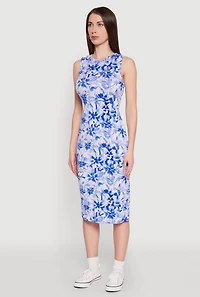 Womens Floral Print Hooded Tank Dress, Blue, Size M