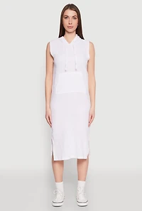 Womens Gauze Knit Hooded Tank Dress, White, Size L