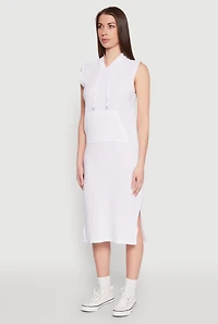 Womens Gauze Knit Hooded Tank Dress, White, Size L