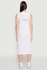 Womens Gauze Knit Hooded Tank Dress, White, Size L