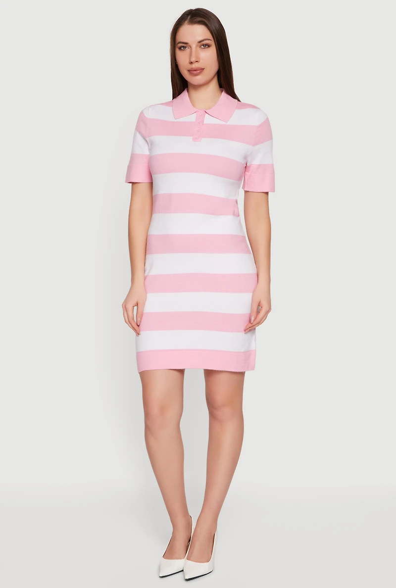 Striped Short Sleeve Polo Dress