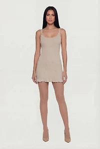 Rib Knit Ruffle Hem Cami Mini Dress