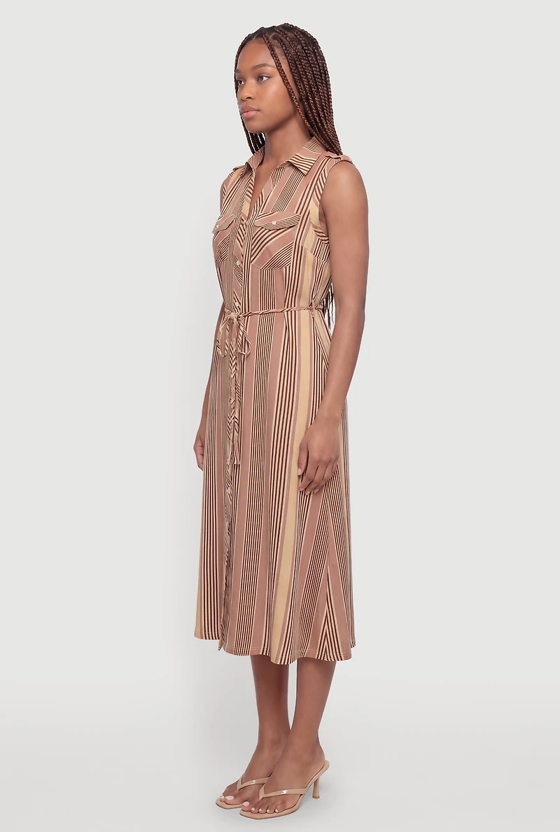Sleeveless Striped Midi Shirt Dress