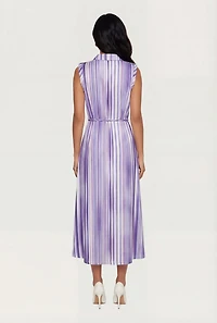 Striped Ombre Button Front Shirt Dress with Tie Waist Belt