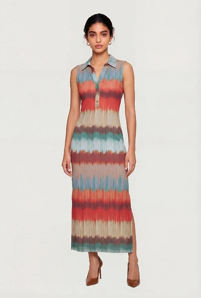 Ombre Quarter Button Front Maxi Shirt Dress