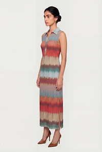 Ombre Quarter Button Front Maxi Shirt Dress