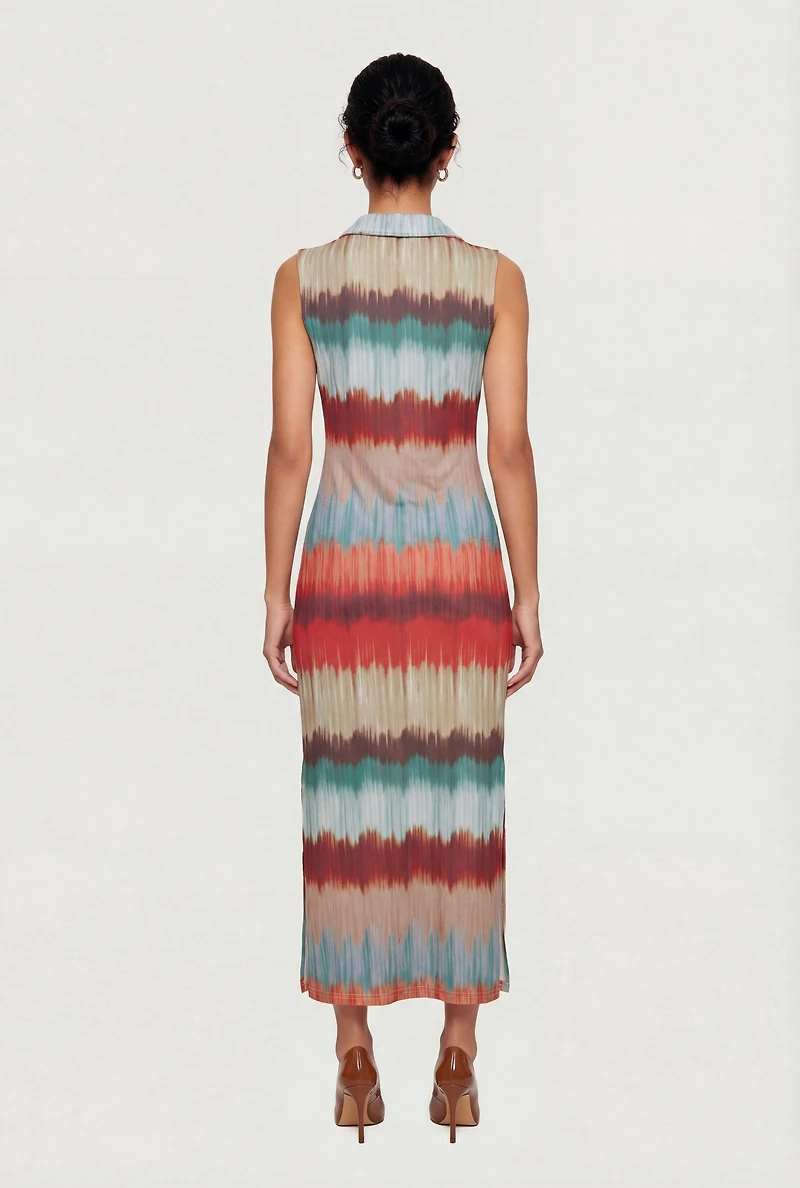 Ombre Quarter Button Front Maxi Shirt Dress