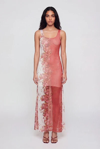 Floral Ombre Mesh Maxi Tank Dress