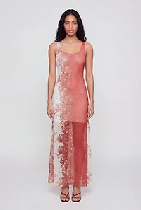 Floral Ombre Mesh Maxi Tank Dress