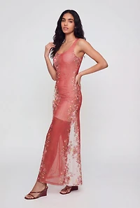 Floral Ombre Mesh Maxi Tank Dress