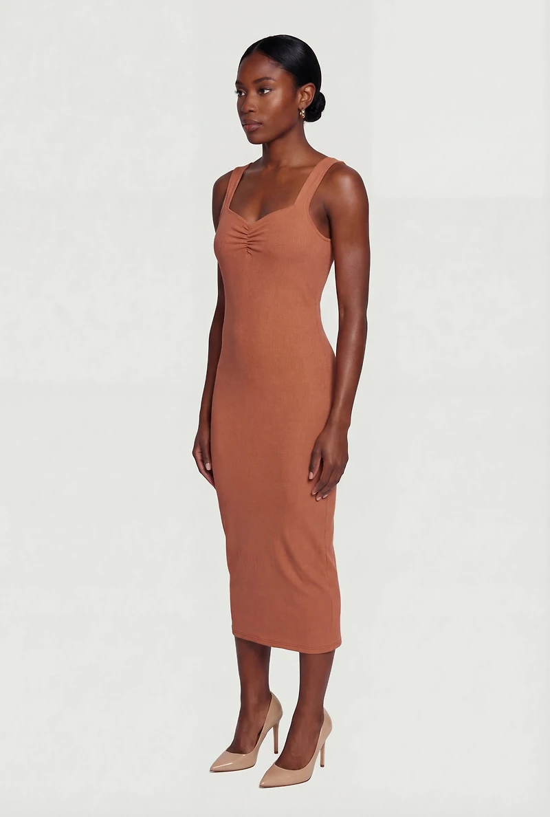 Ruched Front Keyhole Back Tank Dress