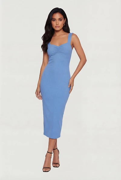 Ruched Front Keyhole Back Tank Dress