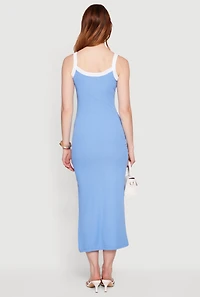 Contrast Trim Scoop Neck Side Slit Midi Dress