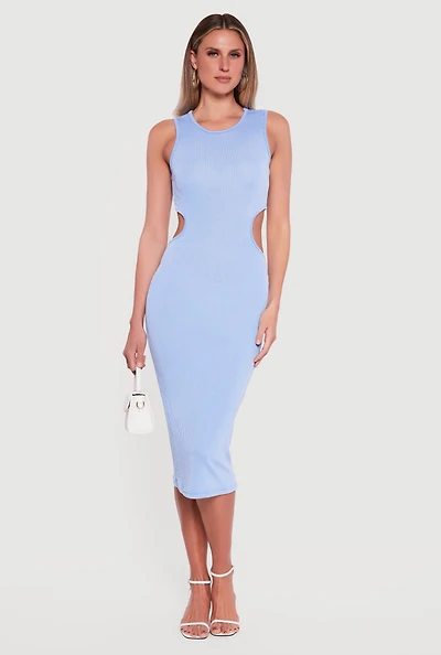 Rib Knit Cut Out Back Midi Tank Dress