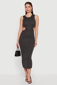 Ribbed Knit Cut Out Detail Scoop Neck Midi Dress