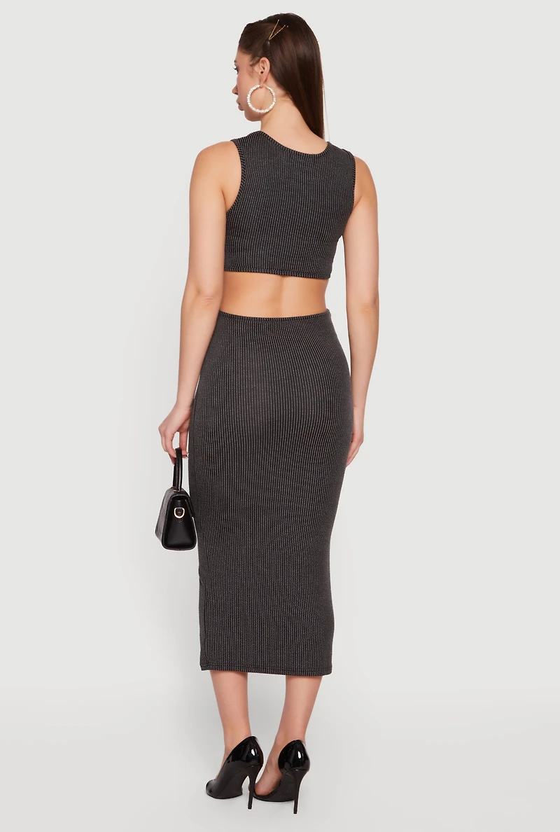 Ribbed Knit Cut Out Detail Scoop Neck Midi Dress