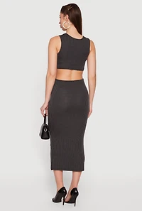 Ribbed Knit Cut Out Detail Scoop Neck Midi Dress