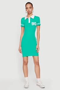 90 Graphic Varsity Stripe Side Polo Dress