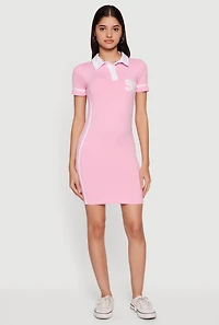 90 Graphic Varsity Stripe Side Polo Dress